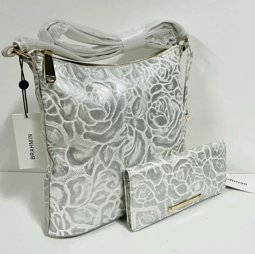 🤍🔹️BRAHMIN🔹️White Assorted KATIE Soft Genuine Leather Crossbody + ady WALLET - Picture 7 of 15